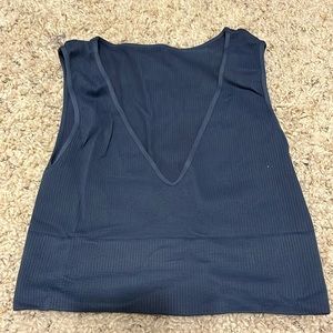 Nikibiki Navy Blue V-Neck Seamless Crop Top
